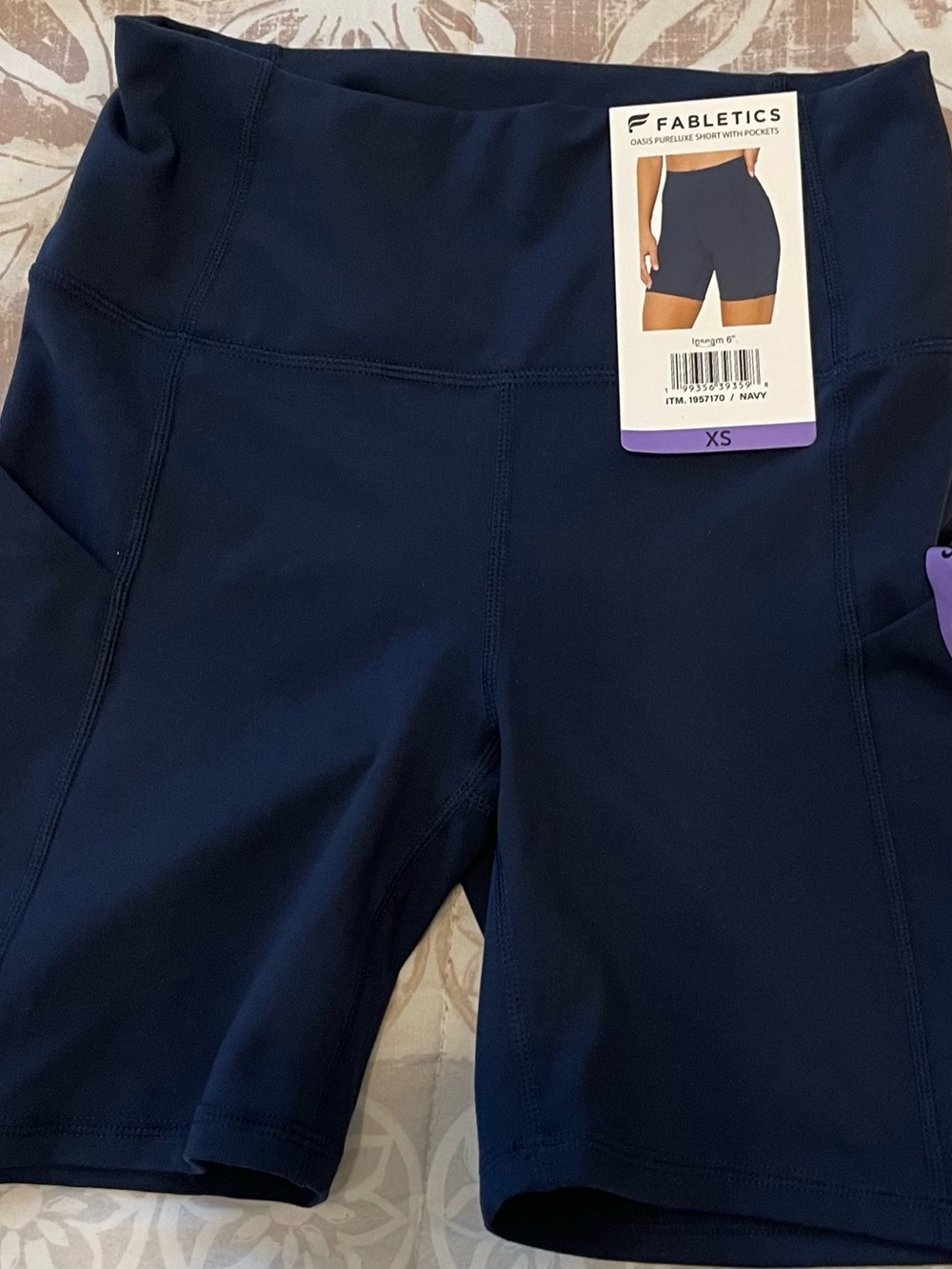 Fabletics Oasis PureLuxe 6" High-Waisted Pocket Shorts Navy Blue XS NWT